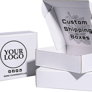 white shipping boxes with logo